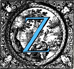 www.fromoldbooks.org Historiated decorative initial capital letter Z in Blue [1659]